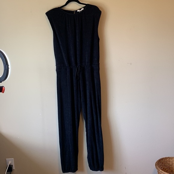 Wayf Hayden Womens Terry Sleeveless Knit Jumpsuit Black Padded Shoulder XL NWOT - Picture 8 of 15